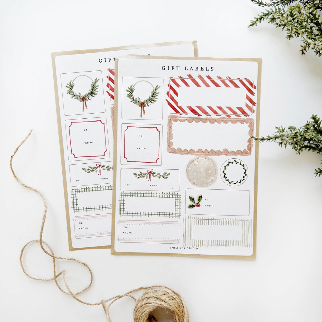 Emily Lex Studio Christmas gift label sticker sheets