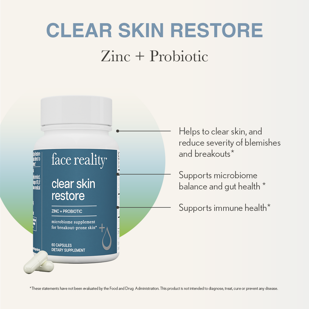 Face Reality Clear Skin Restore zinc and probiotic supplement