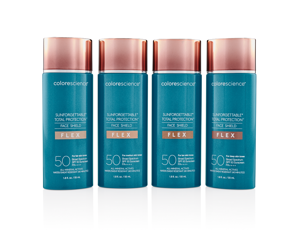 sunforgettable® total protection® face shield flex spf 50 colorescience acne safe tinted sunscreen