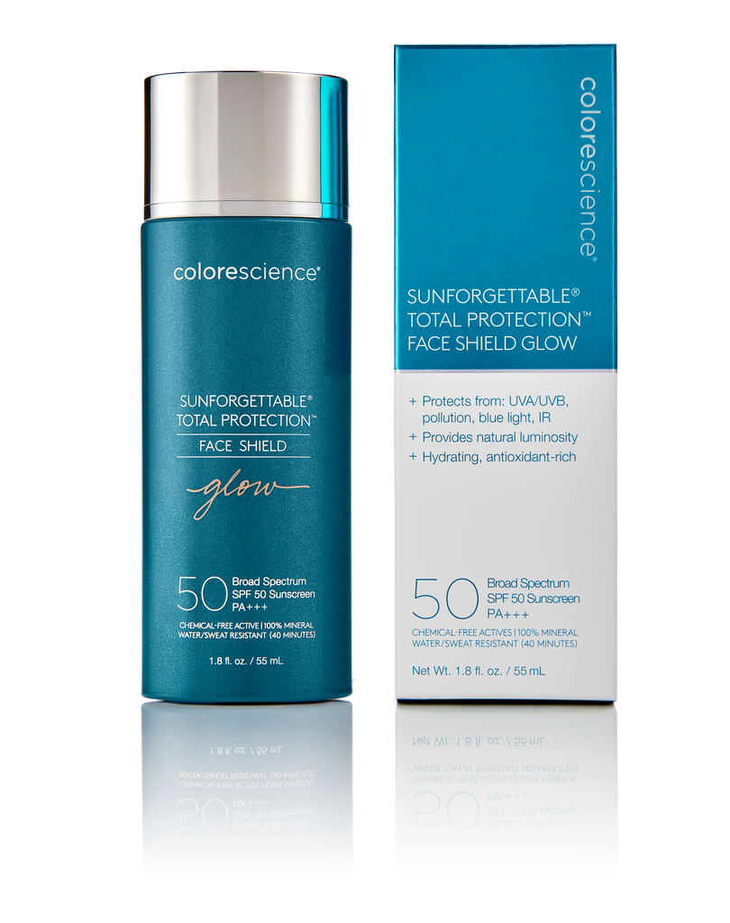 Colorescience Fave Shield Glow SPF 50 Give your complexion a boost of luminosity. Powered by EnviroScreen® Technology, this hydrating, antioxidant-rich mineral protector features a pearlescent illuminating glow to deliver a healthy, lit-from-within look. Acne safe.