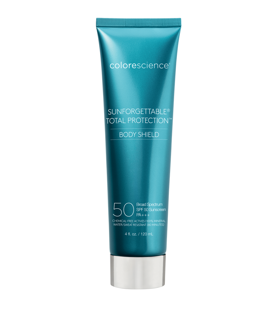 Sunforgettable® Total Protection® Body Shield SPF 50 is designed with EnviroScreen® Technology to provide invisible, 100% mineral protection from environmental aggressors such as UVA/UVB, pollution, blue light, and infrared radiation.