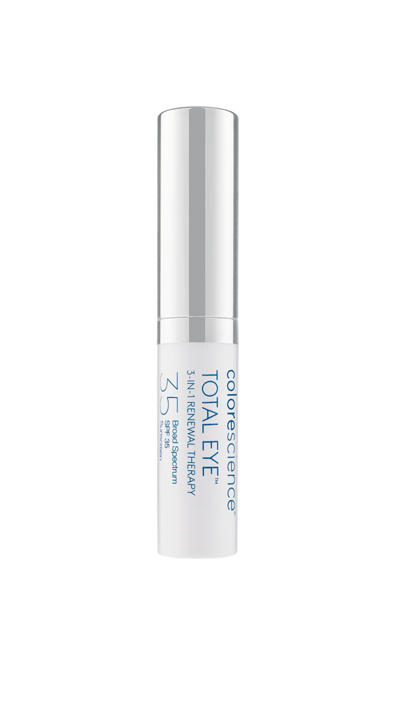 Colorescience Treat your eyes to Total Eye® 3-in-1 Renewal Therapy SPF 35 to visibly improve the appearance of dark circles, puffiness, fine lines, and wrinkles while protecting the delicate eye area against photoaging with 100% SPF 35 mineral sunscreen. Acne Safe.